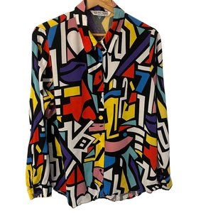 Vintage Big Dart Geometric Pop Art Print Blouse Shirt Women EU 44 XL US Colorful